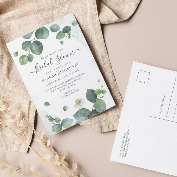 Eucalyptus Greenery Elegant Blush Bridal Shower Invitation PostInvitations