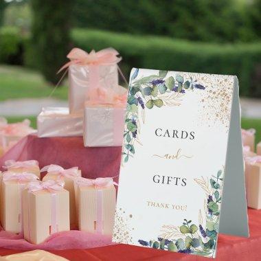 Eucalyptus greenery elegant  gifts table tent sign