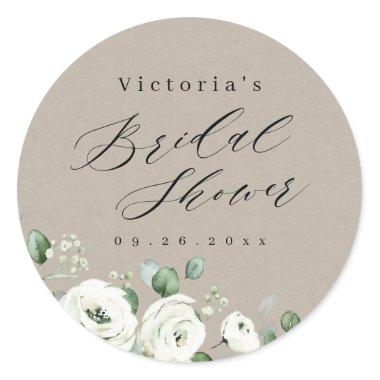 Eucalyptus Greenery floral rustic bridal shower Classic Round Sticker