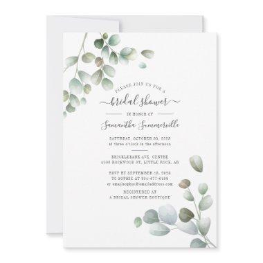 Eucalyptus Greenery Floral Script Bridal Shower Invitations