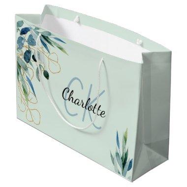 Eucalyptus greenery foliage monogram initials large gift bag