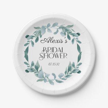 Eucalyptus Greenery Frame Green Blue  Paper Plates