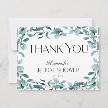 Eucalyptus Greenery Frame Green Blue Bridal Shower Thank You Invitations