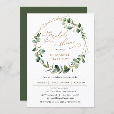 Eucalyptus Greenery Geometric Bridal Shower Invitations