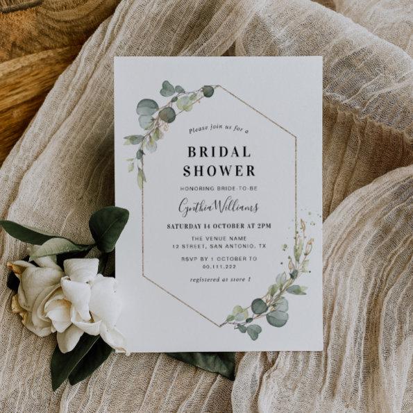 Eucalyptus greenery geometric bridal shower Invitations