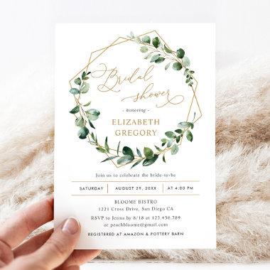 Eucalyptus Greenery Geometric Bridal Shower Invitations
