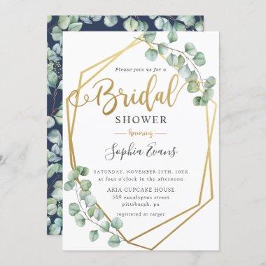 Eucalyptus Greenery Geometric Gold Bridal Shower Invitations