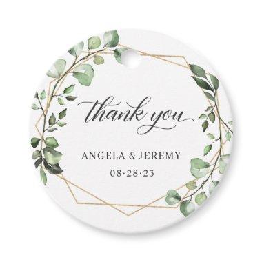 Eucalyptus Greenery Geometric Gold Frame Thank You Favor Tags