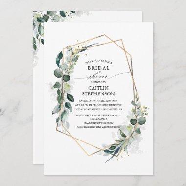 Eucalyptus Greenery Geometric Modern Bridal Shower Invitations
