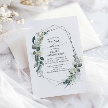 Eucalyptus Greenery Geometric Silver Bridal Shower Invitations