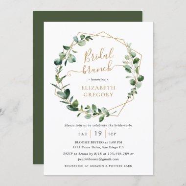 Eucalyptus Greenery Gold Geometric Bridal Brunch Invitations