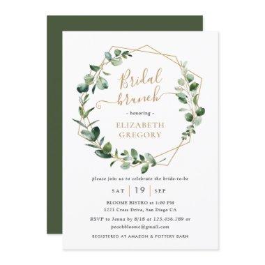 Eucalyptus Greenery Gold Geometric Bridal Brunch Invitations