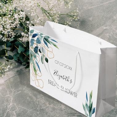 Eucalyptus greenery gold name bridal shower large gift bag