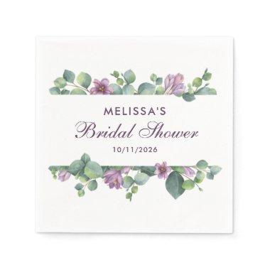 Eucalyptus Greenery Green Purple Bridal Shower Napkins