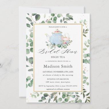 Eucalyptus Greenery High Tea Party Bridal Shower Invitations