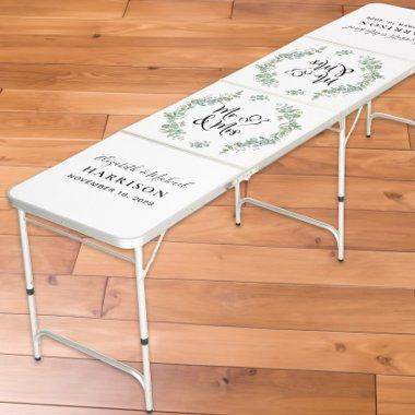 Eucalyptus Greenery Mr Mrs Wedding Beer Pong Table