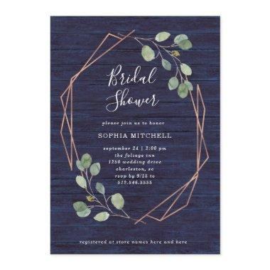 Eucalyptus Greenery | Navy Wood Geo Bridal Shower Invitations