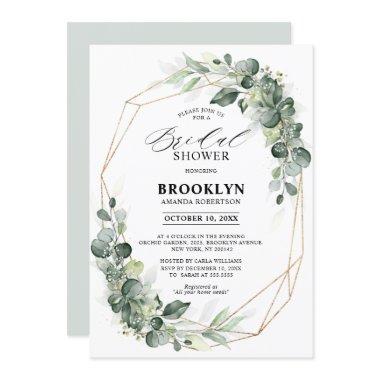 Eucalyptus Greenery Rustic Geometric Bridal Shower Invitations