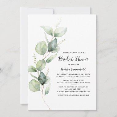Eucalyptus Greenery Script Bridal Shower Invitations