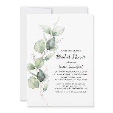 Eucalyptus Greenery Script Bridal Shower Invitations