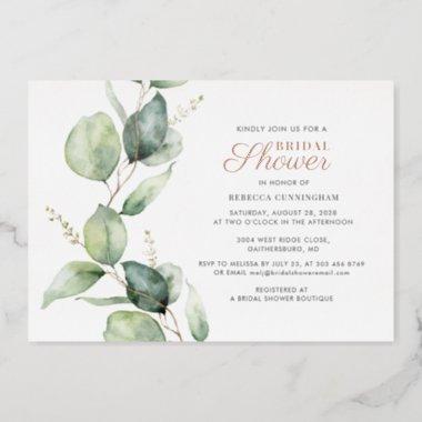 Eucalyptus Greenery Script Bridal Shower Rose Gold Foil Invitations