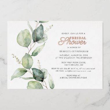 Eucalyptus Greenery Script  Rose Gold Foil