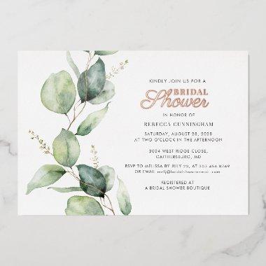 Eucalyptus Greenery Script Bridal Shower Rose Gold Foil Invitations