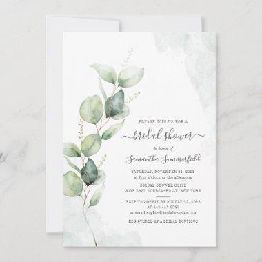 Eucalyptus Greenery Script Rustic Bridal Shower Invitations