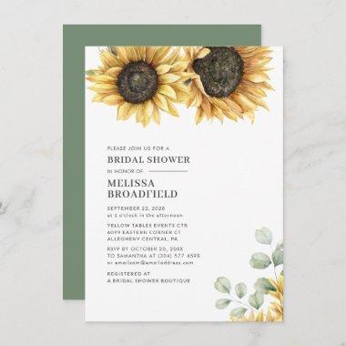 Eucalyptus Greenery Sunflower Bridal Shower Invitations