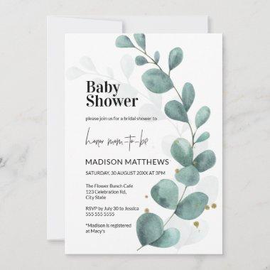 Eucalyptus Greenery Watercolor Baby Shower Invita Invitations