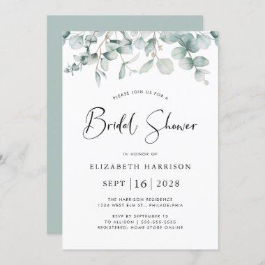 Eucalyptus Greenery Watercolor Bridal Shower Invitations