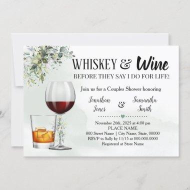 Eucalyptus greenery whiskey & wine couples shower Invitations