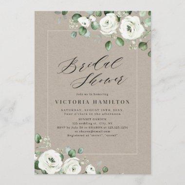 Eucalyptus greenery white floral bridal shower Invitations
