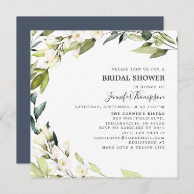Eucalyptus Greenery White Flowers Bridal Shower Invitations