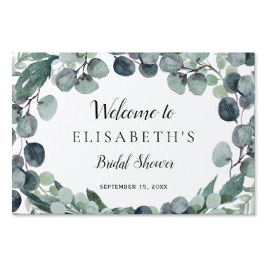 Eucalyptus greenery wreath bridal shower welcome sign