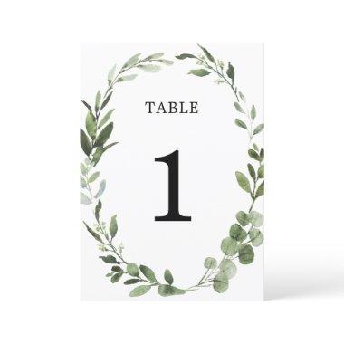 Eucalyptus greenery wreath elegant table numbers