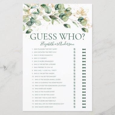 Eucalyptus Guess Who Bridal Shower Game