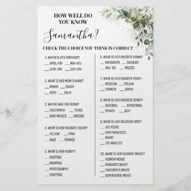 Eucalyptus How well do you know Bride Game Invitations Flyer
