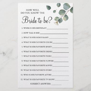 Eucalyptus How well do you know bride game Invitations Flyer
