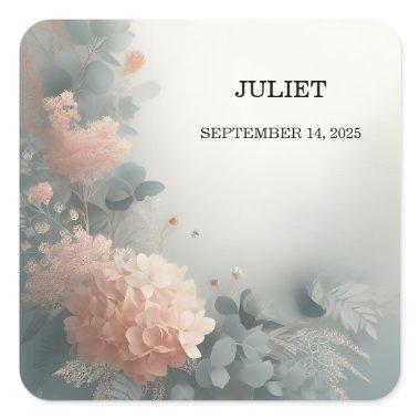 Eucalyptus Lace Tulle Dusty Blue  Square Sticker