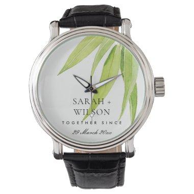 EUCALYPTUS LEAF FOLIAG SAVE THE DATE WEDDING GIFT WATCH