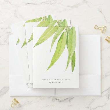 EUCALYPTUS LEAF WATERCOLOUR FAUNA WEDDING MONOGRAM POCKET FOLDER