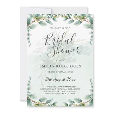 Eucalyptus Leaves GOLD BRIDAL SHOWER INVITE