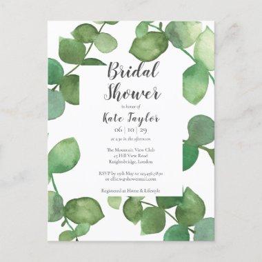 Eucalyptus Leaves Script Bridal Shower Invitations