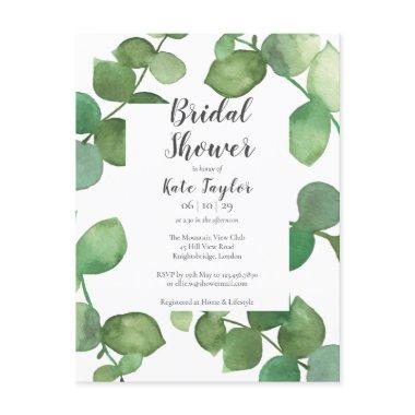 Eucalyptus Leaves Script Bridal Shower Invitations