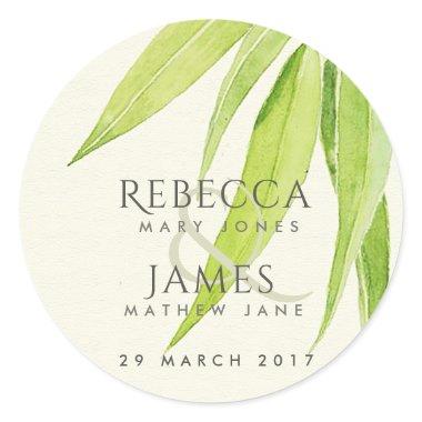 EUCALYPTUS LEAVES WATERCOLOUR FOLIAGE MONOGRAM CLASSIC ROUND STICKER