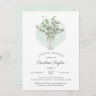 Eucalyptus Mason Jar Vase Boho Bridal Shower Invitations