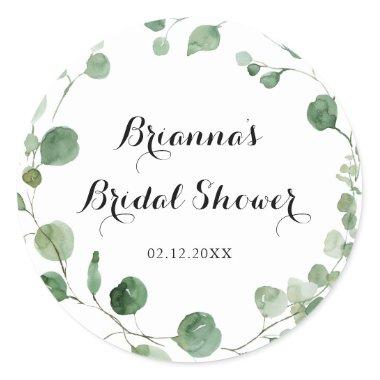 Eucalyptus Modern Calligraphy Bridal Shower Favor Classic Round Sticker