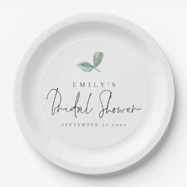 Eucalyptus Modern Script Name Date Bridal Shower Paper Plates