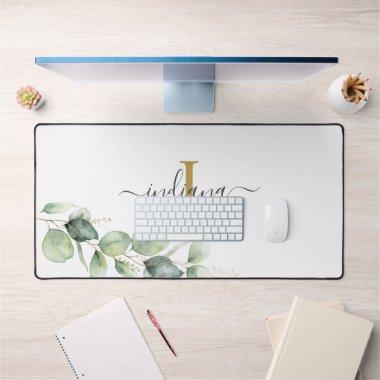 Eucalyptus Monogram Script Name Minimalist Desk Mat